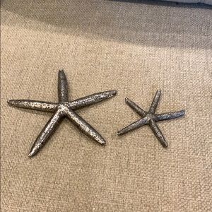 2 Silver Pencil Starfish 6”x .25” & 3.5”x .25” Shells